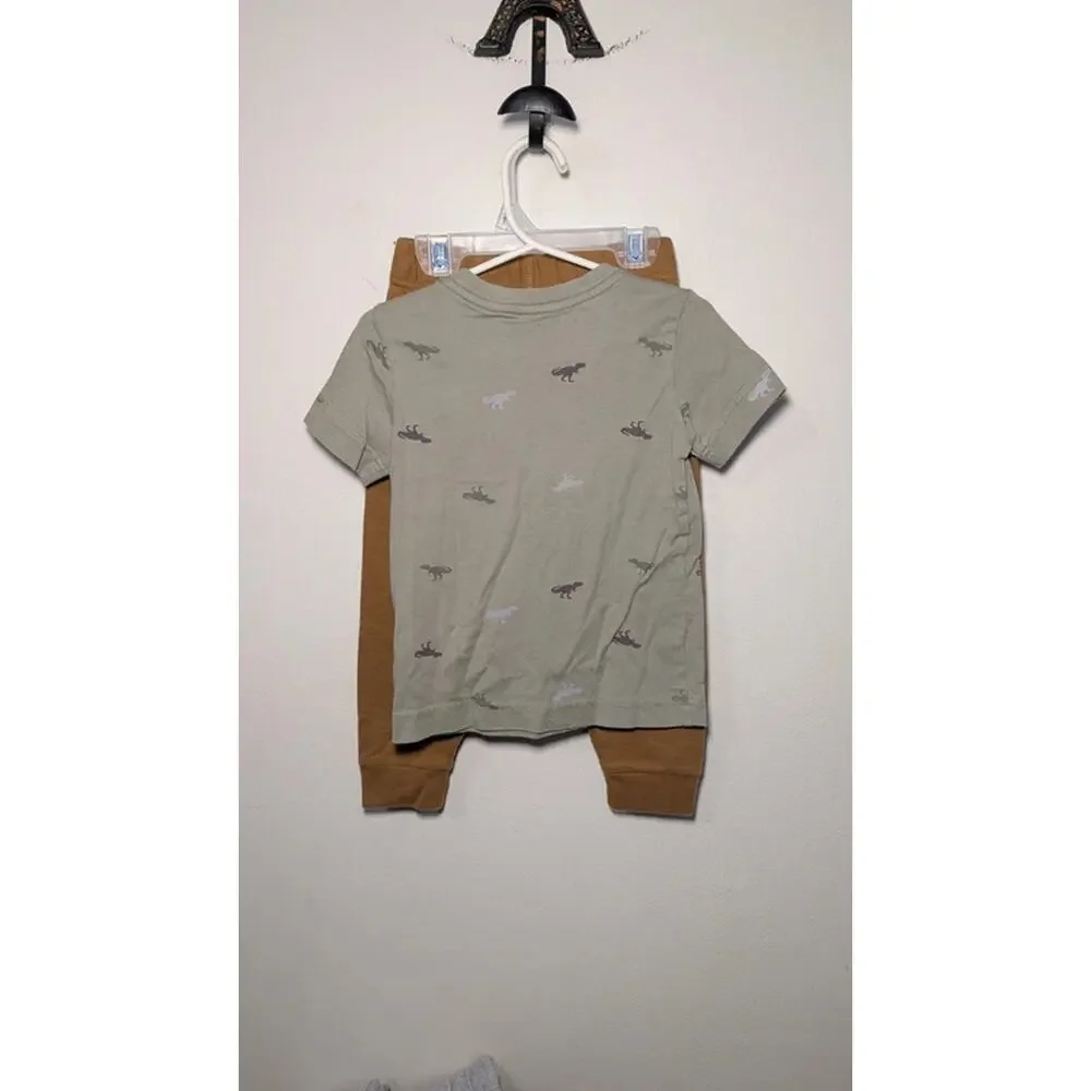 Boys Size 2T Outfit - Pekkle Gray Dino T-shirt + Garanimals Tan Sweatpants
